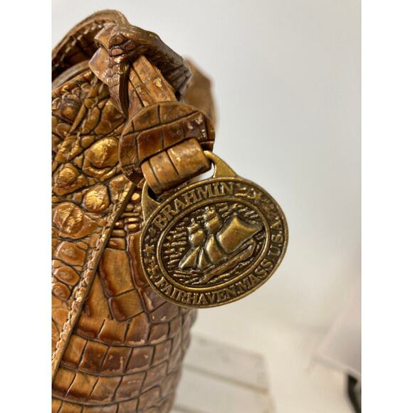 BRAHMIN BROWN AND GOLD SHIMMER CROCK LEATHER SHOULER BAG - Picture 6 of 16